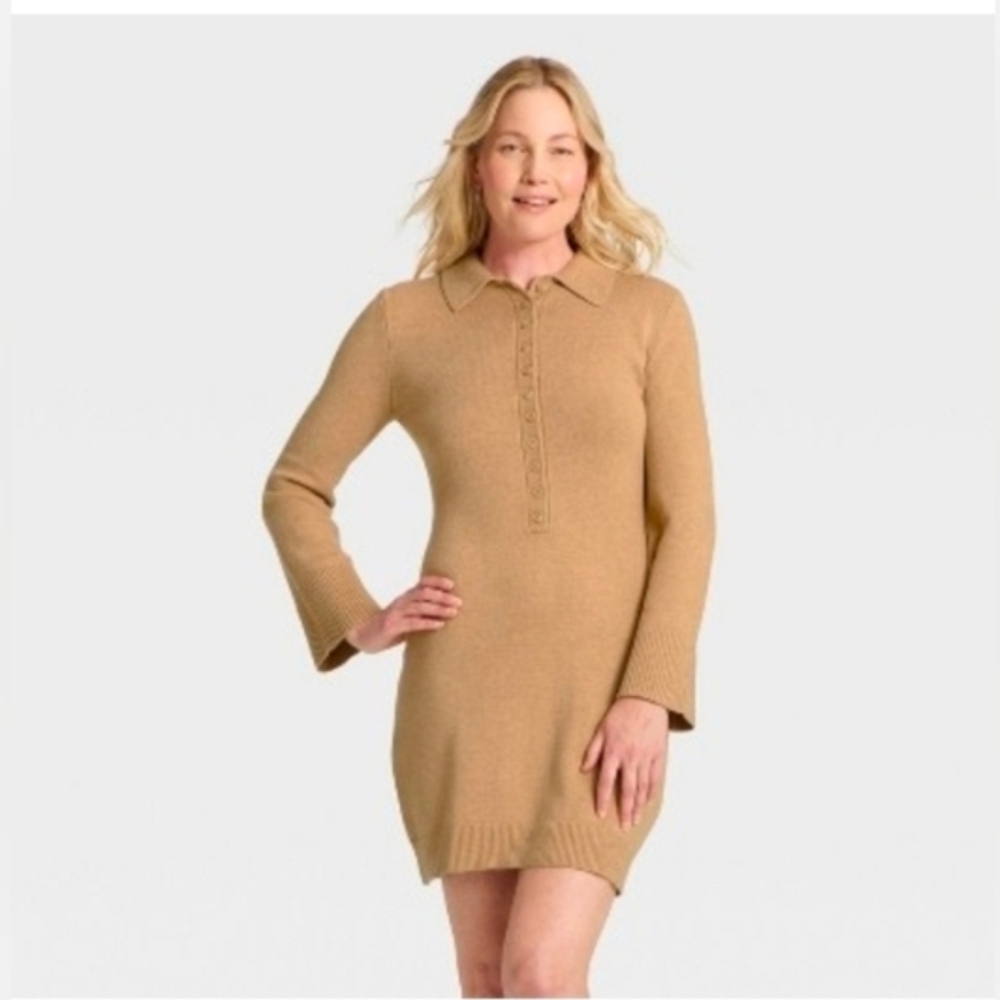 A New Day Women's Long Sleeve Sweater Dress Light Heather Brown SIZE M
